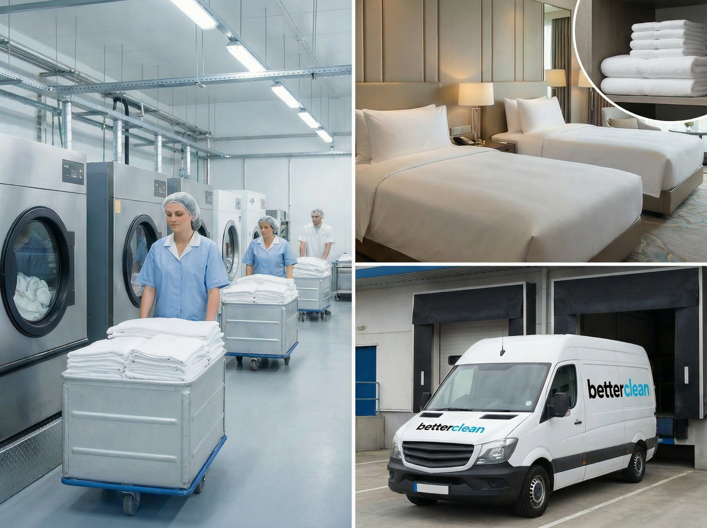 betterclean van, δωμάτιο ξενοδοχείου, Εργασία σε βιομηχανικά πλυντήρια
